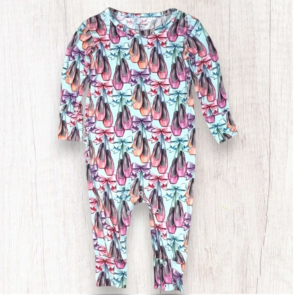Posh Peanut Irina Ruffled long sleeve Romper Kids 12-18M Ballet Slipper Bamboo